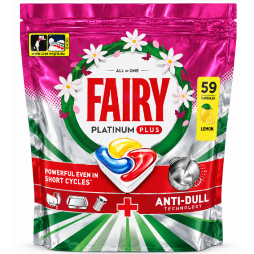 Капсули для посудомийної машини Fairy Platinum Plus All in One Lemon, 59 шт.